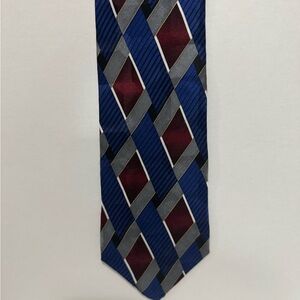 Stylish 100%Silk Blue and Burgundy Geometric Men's Tie